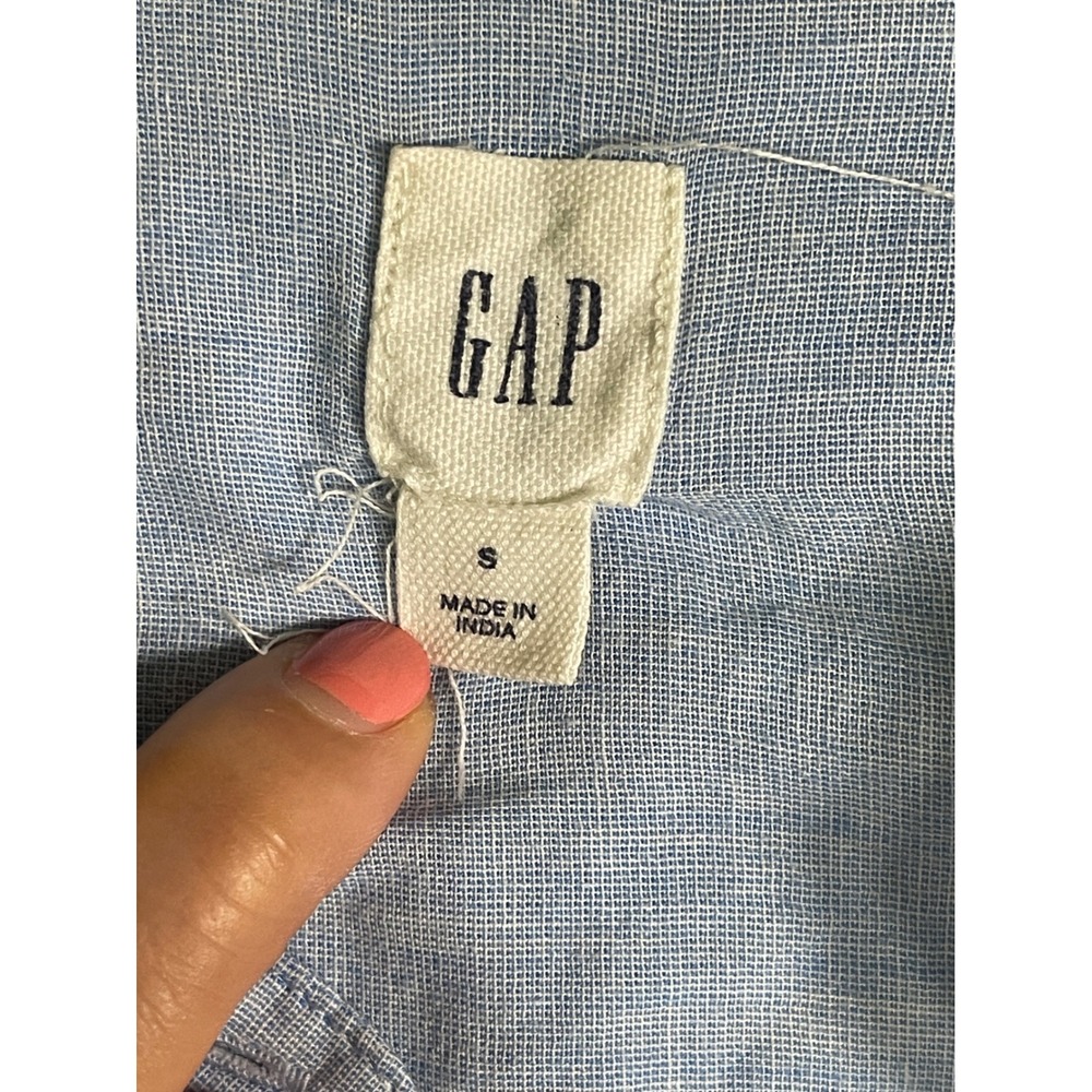 Gap Womens Blue Pintuck Pleated Linen Blend Band Collar Blouse Top Small - Picture 3 of 6
